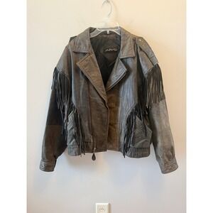 Vintage AM2 by Andrew Marc Leather Biker Jacket w/ Fringe – Size Medium